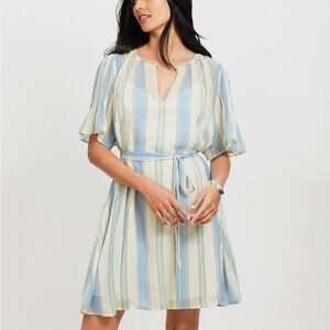 LOFT Striped Pintucked Sleeve Mini Dress